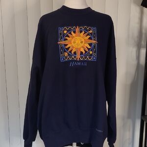 Vtg. Hawaii Sunrise Big Logo Navy Sweat Shirt
